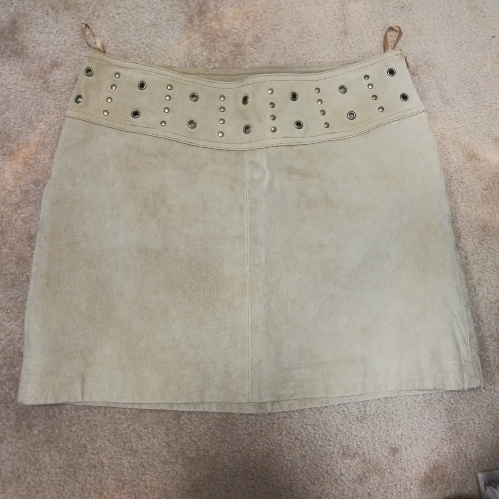 Studded Sueded Leather Skirt